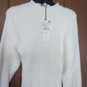 Zara Knit Sweater Off White Mini Dress size S